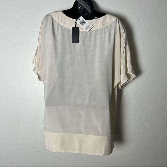 Tibi Cream Ivory 100% Silk Popover Dolman Sleeves Lightweight Sit Hem Blouse S - Picture 6 of 8